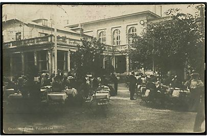 Charlottenlund Palmehave. Fotokort Kunstforlaget National A/S u/no. Med 5 øre Fr. VIII sendt fra København d. 30.07.1910 til Koldby, Samsø. Kortet er returneret til København, sidestempel KOLDBY d. 01.08.1910.