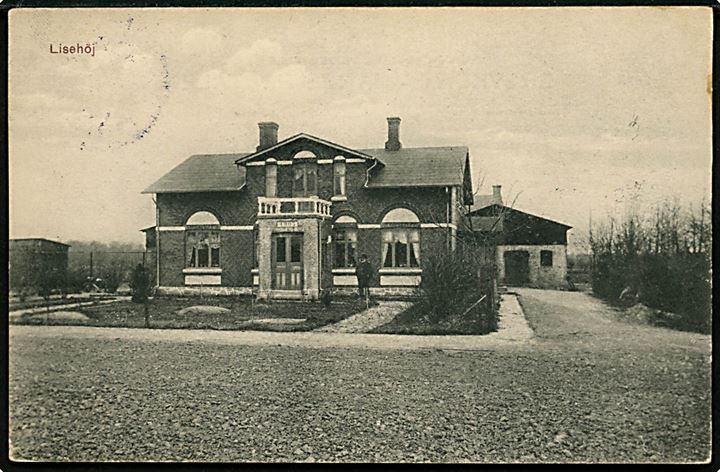 Lisehøj, Lisehøj 2 ved Nykøbing Falster. Kortet er anvendt i 1910, året for opførslen af Villaen. P.H. Beck no. 32891.