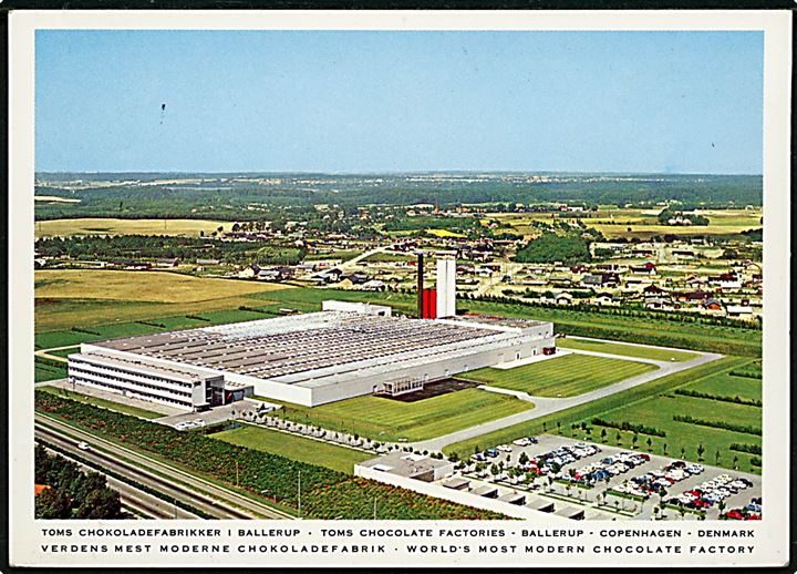 Ballerup. Toms Chokoladefabrikker af Arkitekt Professor Arne Jacobsen. Reklamekort. U/no.