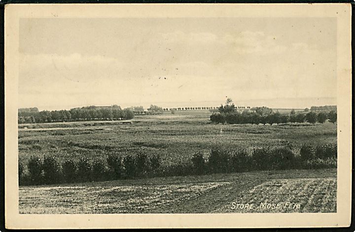 5 øre Bølgelinie på brevkort (Store Mose, Fejø) annulleret med brotype Ia Fejø d. 3.5.1913 til rekrut på Middelgrund Fortet via Elefantstok No. 10, Castellet, København Ø*.