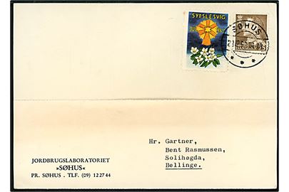25 øre Fr. IX og Sydslesvig Julemærke 1963 på brevkort fra Jordbrugslaboratoriet Søhus annulleret brotype IIc Søhus d. 23.12.1963 til Bellinge.