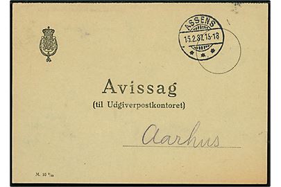 Avissag - M.10 2/33 - med brotype Ic Assens d. 15.2.1937 til Aarhus. Afmelding af tidsskrift da modtageren er død. 