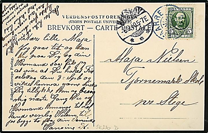 5 øre Fr. VIII på brevkort (Parti fra Dannemare) annulleret med stjernestempel DANNEMARRE og sidestemplet Nakskov d. 6.9.1910 til Stege.