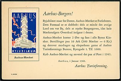 Aarhus Byjubilæum 1941 mærkat på ubrugt bestillingskort.