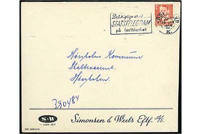 30 øre Fr. IX med perfin S&W på firmakuvert fra Simonsen & Weels Eftf. A/S stemplet København d. 19.4.1955 til Hørsholm.