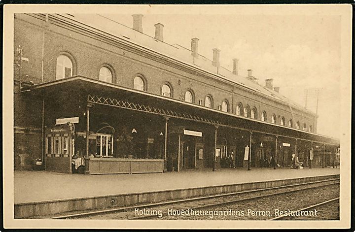 Kolding. Hovedbanegaardens Perron med Restaurant. Stenders no. 60930.