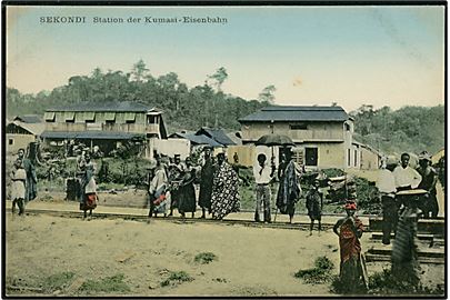 Ghana, Guld Kysten. Sekondi Jernbanestation på Kumasi banen. C.A.W. Grün no. 324.