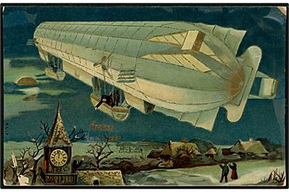 Zeppelin luftskib på tysk julekort brugt 1911.