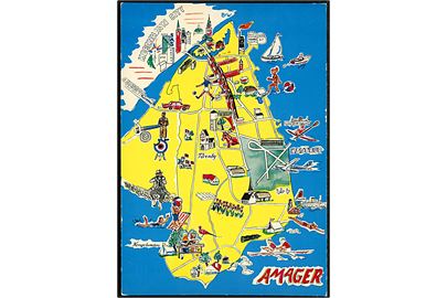 Amager, landkort med seværdigheder. Foto-Lejbok A/S no. 1788.