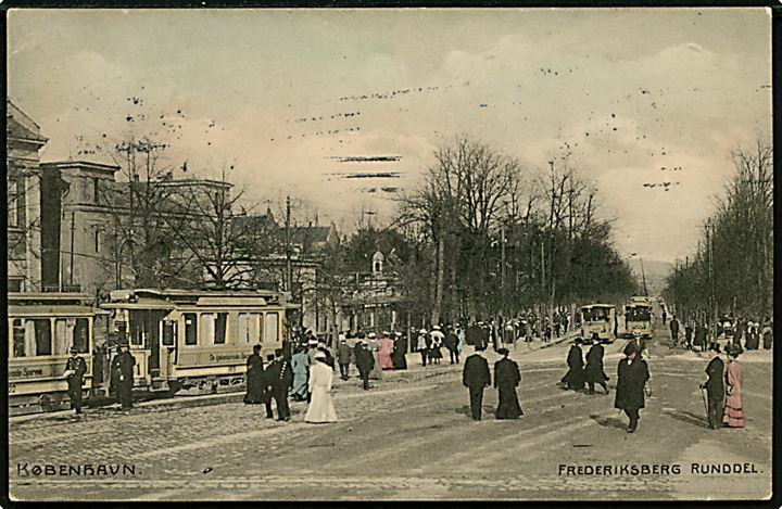 Købh., Frederiksberg Runddel med sporvogne. Fotograf Orla Bock. Alex Vincents Kunstforlag no. 535. 