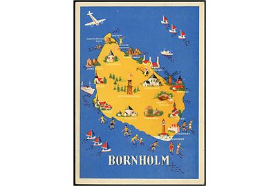 Bornholm, landkort med seværdigheder. K. H. Olsen no. 500.