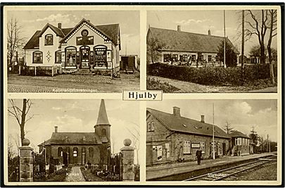 Hjulby, partier med jernbanestation, kirke, skole og købmandshandel. H. Schmidt u/no.