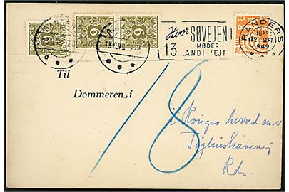 6 øre Bølgelinie på lokal tryksag i Randers d. 12.9.1949. Forsendelse underkendt som tryksag og udtakseret i 18 øre porto med 6 øre Portomærke (3) stemplet Randers d. 13.9.1949.