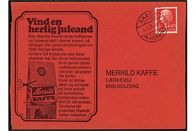 90 øre Margrethe på svarkuvert annulleret med pr.-stempel Barde pr. Herning d. 10.12.1974 til Kolding.