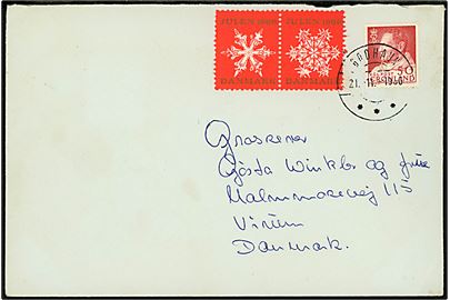 50 øre Fr. IX og DANSK Julemærke 1966 i parstykke på brev fra Godhavn d. 21.11.1966 til Virum, Danmark.