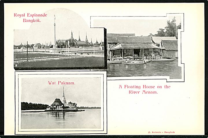 Royal Esplanade, Bangkok, Wat Paknam & A Floating House on the River Menam. J. Antonio, Bangkok u/no. 