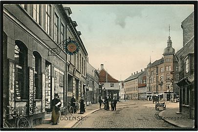 Odense, Nørregade 89 med Glarmester Jens Peter Rasmussen's forretning og salg af POSTKORT. Stenders no. 16355.