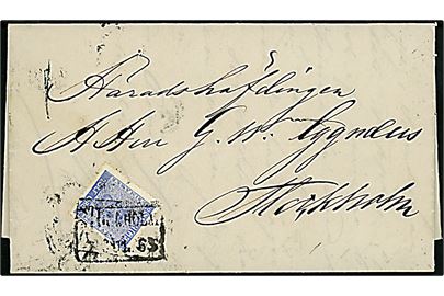 12 öre Våben på brev annulleret med rammestempel Stockholm d. 7.7.1865 til Stockholm.
