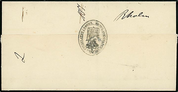 1844. Francobrev mærket Franco Helsingborg med afs.stempel Kongl. Svenska och Norska Konsulatet i Rønne og rammestempel OBETALT FR. DANNEMARK H.BORG 21. JULI 44 til Stockholm, Sverige. Befordret i Sverige som portofri tjenestebrev. Enestående tidlig forsendelse fra Bornholm. Tidligere solgt hos Köhler sept. 2017 lot 6644 og Corinphila juni 2019 lot 1650.