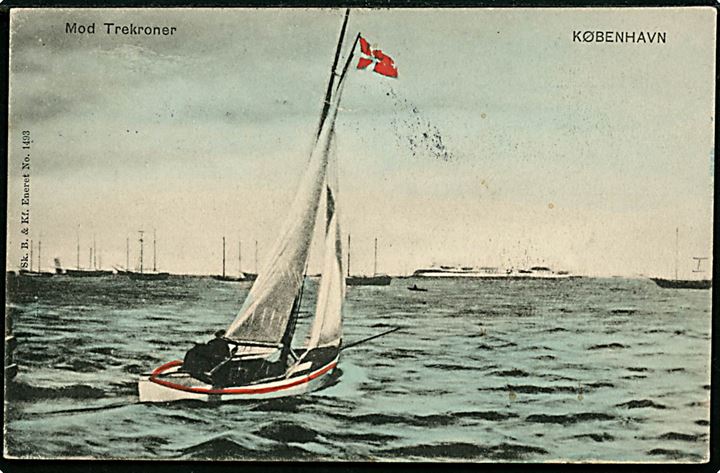 10 øre Chr. IX med variant Mgl. rammelinie i under E i højre ØRE - pos. 79 - på brevkort (Sejlbåd ved Trekroner) fra Kjøbenhavn d. 1.1.1906 til Dorpat, Estland, Rusland. 