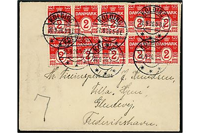 2 øre Bølgelinie (10) på brev fra Kolding d. 20.9.1926 til Frederikshavn. På bagsiden 2 mærkater: K.F.U.M.s Drengeforbund Kolding.