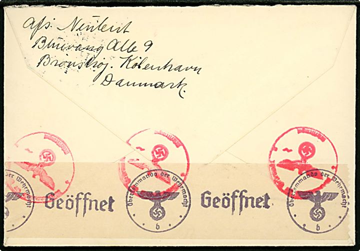 5 øre Bølgelinie og 60 øre Chr. X på luftpostbrev fra København d. 30.9.1941 til Berlin, Tyskland. Åbnet af tysk cenur i Berlin.