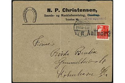 15 øre Karavel på brev fra Hvorupgaard annulleret med skibsstempel Fra Aalborg og sidestemplet København K. d. 31.7.1930 til København. Fold.