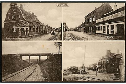 Præstø, partier med jernbaneoverskæring, viadukt, samt Adelgade. H. Schmidt u/no. Hj. knæk.
