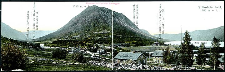 Norge, panorama af Lom med Fossheim hotel. U/no.