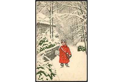 Ludvig Møgelgaard: Postbud i sne. Alex Vincents Kunstforlag serie 78/1.