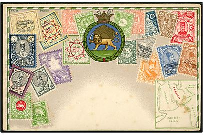 Persien, frimærker og landkort. Tysk fremstillet reliefkort no. 98.