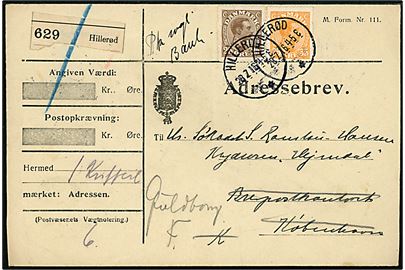 25 øre og 35 øre Chr. X på adressebrev for pakke fra Hillerød d. 28.7.1916 til søkadet ombord på krydseren Hejmdal via Brevpostkontoret i København - eftersendt til skibets station i Guldborg F.