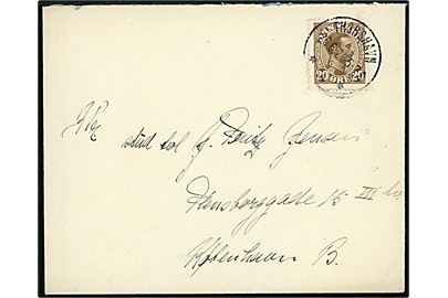 20 øre Chr. X på brev annulleret brotype IIIb Thorshavn d. 26.6.1924 til København.