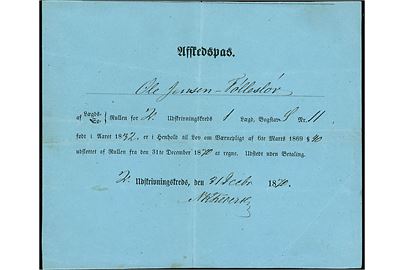 Afskedspas fra 2. Udskrivningskreds d. 31.12.1870 for soldat fra Føllesløv som er blevet slettet af rullen.