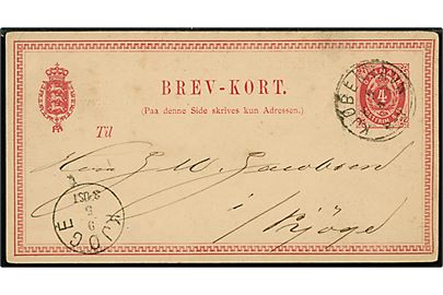 4 sk. helsagsbrevkort fra Rosenborg Brøndanstalt annulleret Kjøbenhavn d. 8.5.1874 til Køge.