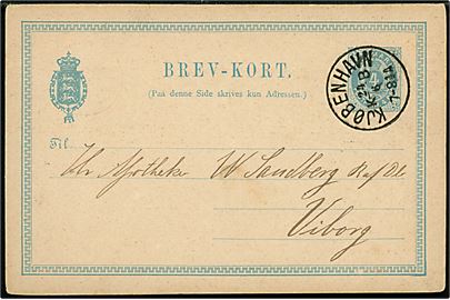 4 øre helsagsbrevkort sendt som tryksag fra Kjøbenhavn d. 24.6.1882 til Viborg.