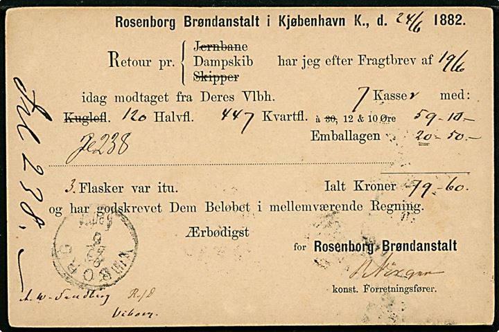 4 øre helsagsbrevkort sendt som tryksag fra Kjøbenhavn d. 24.6.1882 til Viborg.