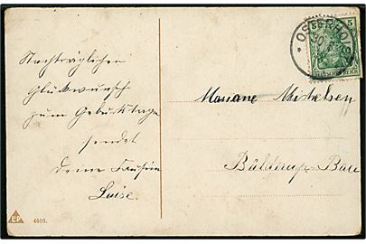 5 pfg. Germania på brevkort annulleret Osterhoist d. 30.8.1912 til Bülderup-Bau.