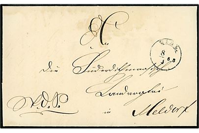 1853. Ufrankeret tjenestebrev mærket K.d.S. fra Schleswig-Holsteinische Regierung med laksegl og 1½-ringsstempel Kiel. d. 8.9.1953 til Meldorf.