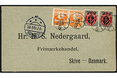 1 øre Bølgelinie (par) og 4/8 øre Provisorium (par) Vm. II på brev annulleret med stjernestempel TISE og sidestemplet Jebjerg d. 9.7.1913 til Skive.