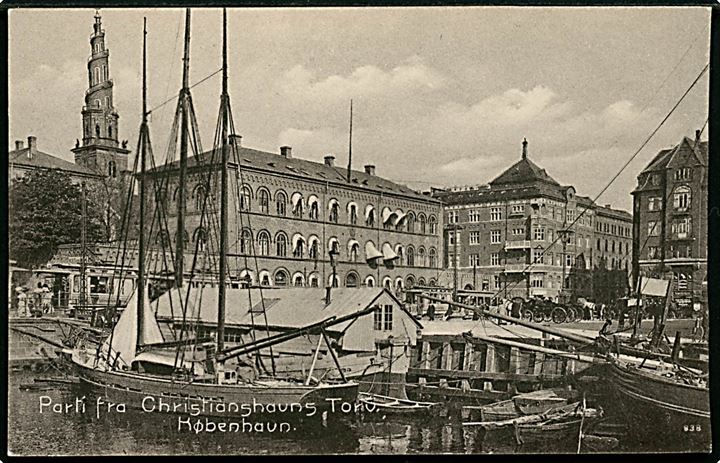 Købh., Christianshavns Torv, med sporvogne i baggrunden. N.K. no. 838. 