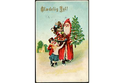 Tegnet julekort med Julemand. Sendt lokalt i København med julemærke 1905.