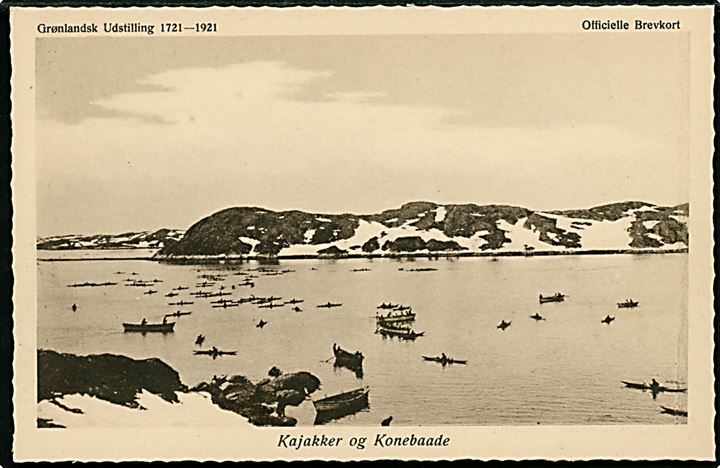 Grønlandsk Udstilling 1721-1921. Kajakker og Konebaade. Foto John Møller. Stenders u/no.