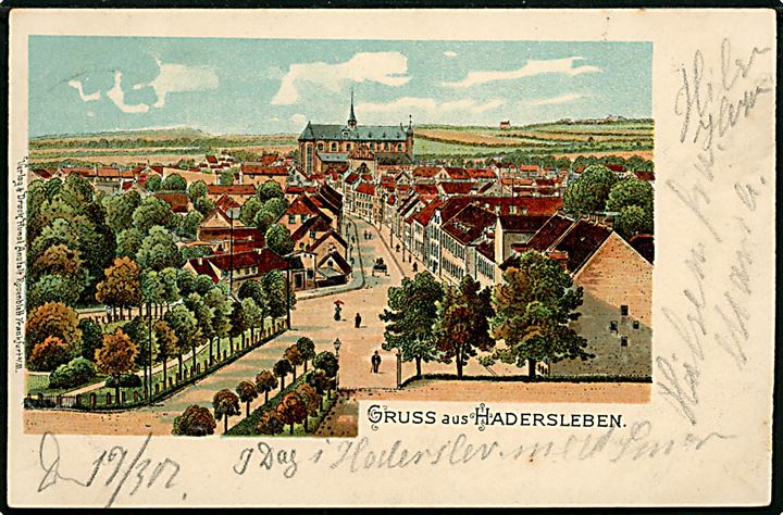 Haderslev, Gruss aus. Rosenblatt u/no. Frankeret med 5 pfg. Germania annulleret med ovalt bureaustempel Hadersleben - Woyens Bahnpost Zug 887 d. 17.3.1902 til Toftlund.