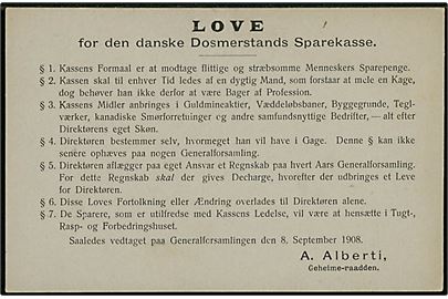 Alberti-sagen. Love for den danske Dosmerstands Sparekasse. Løvendahl no. F.63 12. oplag.