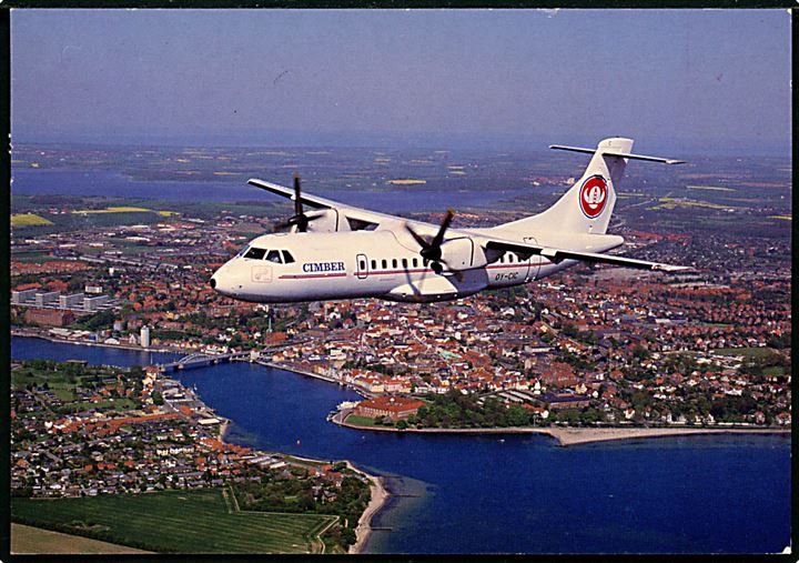 Aeritalia/SNIAS ATR 42 OY-CIC fra Cimber Air over Sønderborg. LuftFoto Syd u/no.