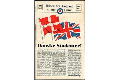 Hilsen fra England 1942 no. 1. Flyveblad udgivet af Political Warfare Executive (PWE) og nedkastet over Danmark af RAF i perioden 13.8.-14.8.1942. Formular D4.