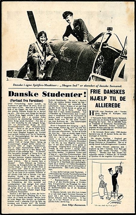 Hilsen fra England 1942 no. 1. Flyveblad udgivet af Political Warfare Executive (PWE) og nedkastet over Danmark af RAF i perioden 13.8.-14.8.1942. Formular D4.