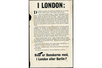 I London:. Flyveblad nedkastet over Danmark af RAF i december 1941. Formular 829. Skrammet.