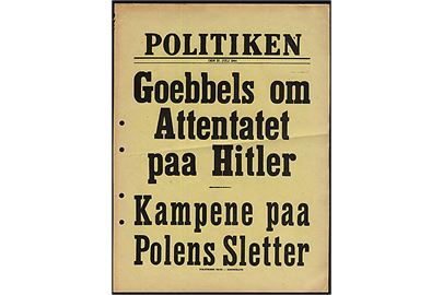 Løbeseddel for dagbladet: Politiken d. 27.7.1944: Goebbels om Attentatet paa Hitler.